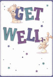Bright with affection, this get well card brings together two endearing figures-a plump teddy bear and a cheerful puppy-each joyfully entwined with the bold, vibrant letters of 'Get Well.' The playful design, reminiscent of happy afternoons in Kingston's peaceful gardens, uses text in rich indigo and teal hues that leap confidently against a creamy, clean background. Twinkling stars in shades of blue and violet are scattered throughout, supplying the sense of magic and hope that every recovery deserves. Every detail, from the gentle brushwork in the animals' fur to their expressive, uplifting gazes, offers tactile comfort-a visual embrace much like receiving a thoughtfully arranged bouquet from a local Kingston florist. There's an emotional salve in this card's gentle playfulness, perfectly suited for cheering up a loved one, neighbour, or friend during their road to recovery here in Kingston.